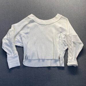 Free People WomensWhite Waffle Knit Long Sleeve Top Size XS Cable Knit Sleeves